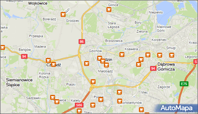 mapa Będzin, Będzin na mapie Targeo