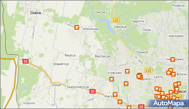 mapa Bezrzecze, Bezrzecze na mapie Targeo