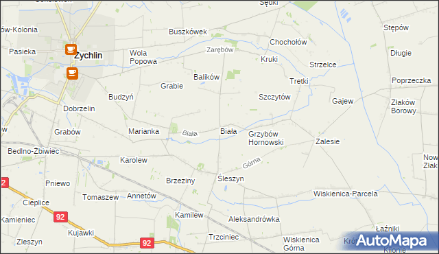 mapa Biała gmina Żychlin, Biała gmina Żychlin na mapie Targeo