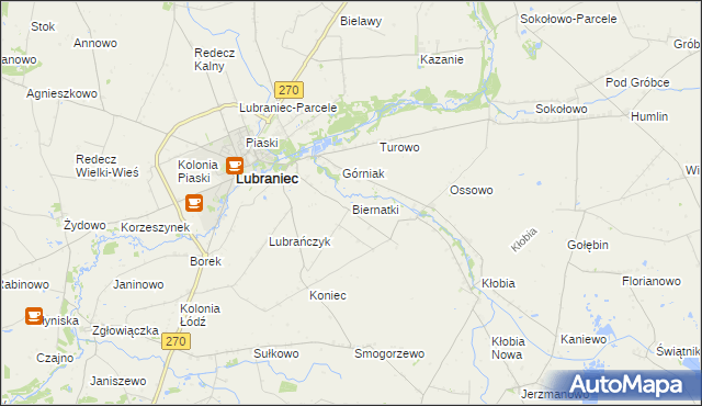mapa Biernatki gmina Lubraniec, Biernatki gmina Lubraniec na mapie Targeo