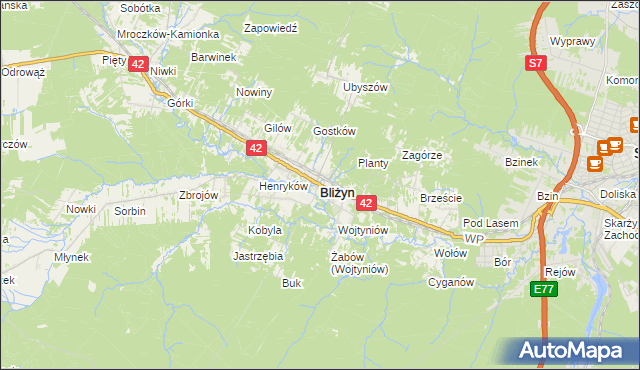 mapa Bliżyn, Bliżyn na mapie Targeo