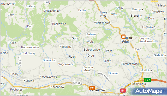 mapa Bolechowice gmina Zabierzów, Bolechowice gmina Zabierzów na mapie Targeo