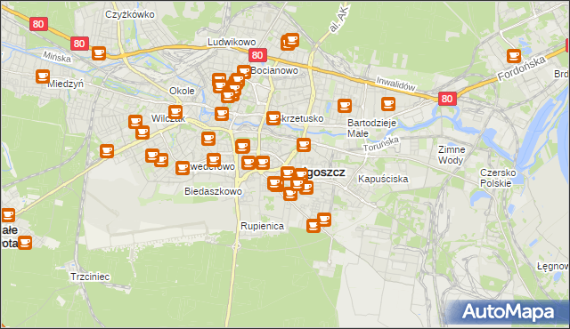 mapa Bydgoszczy, Bydgoszcz na mapie Targeo