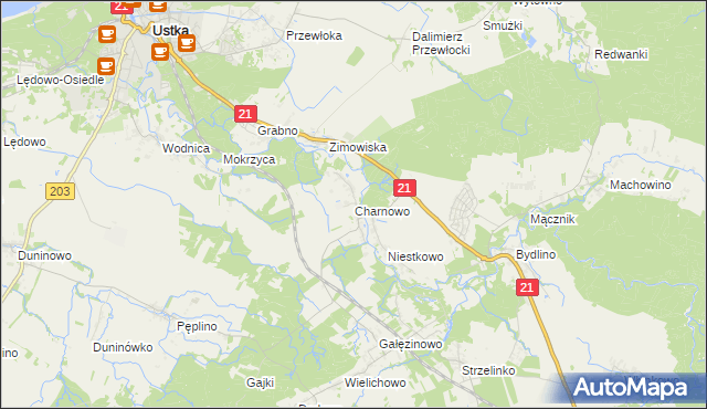 mapa Charnowo gmina Ustka, Charnowo gmina Ustka na mapie Targeo