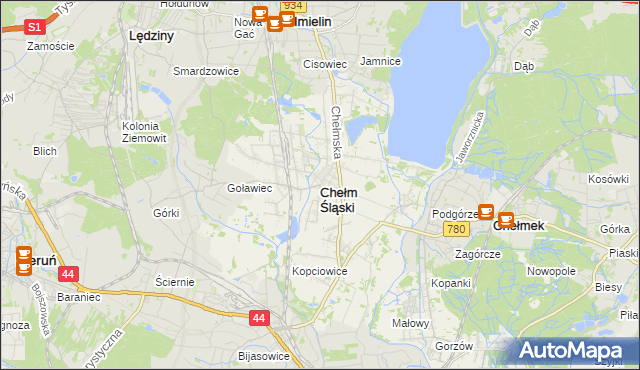 mapa Chełm Śląski, Chełm Śląski na mapie Targeo