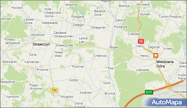 mapa Chełmce gmina Strawczyn, Chełmce gmina Strawczyn na mapie Targeo