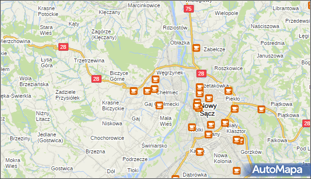 mapa Chełmiec powiat nowosądecki, Chełmiec powiat nowosądecki na mapie Targeo