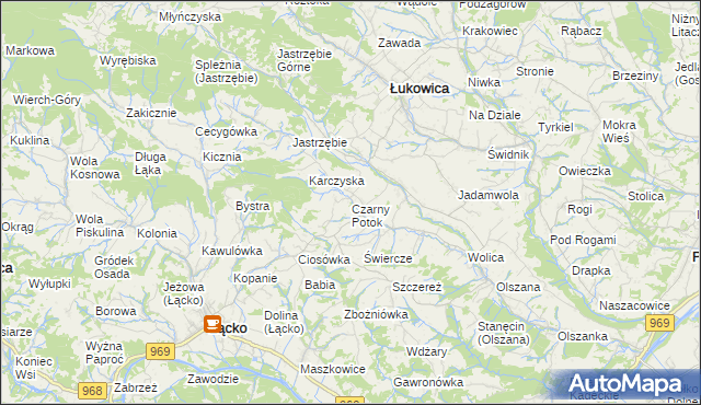 mapa Czarny Potok gmina Łącko, Czarny Potok gmina Łącko na mapie Targeo