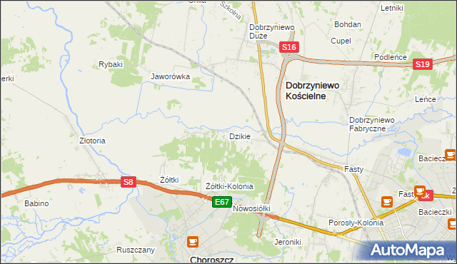 mapa Dzikie gmina Choroszcz, Dzikie gmina Choroszcz na mapie Targeo