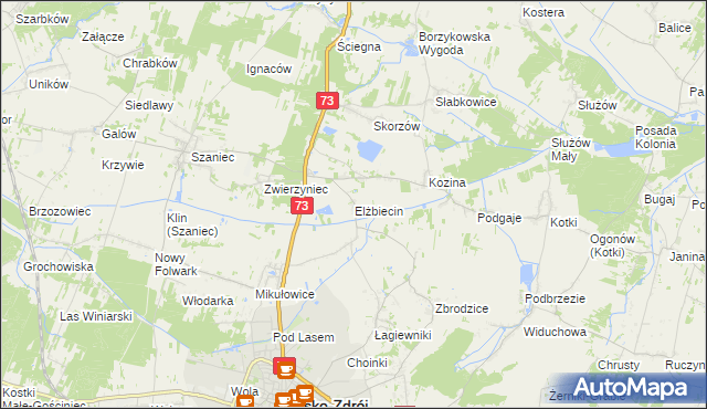 mapa Elżbiecin gmina Busko-Zdrój, Elżbiecin gmina Busko-Zdrój na mapie Targeo