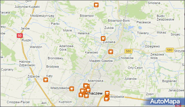 mapa Gawłów gmina Sochaczew, Gawłów gmina Sochaczew na mapie Targeo