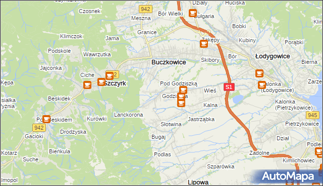 mapa Godziszka gmina Buczkowice, Godziszka gmina Buczkowice na mapie Targeo