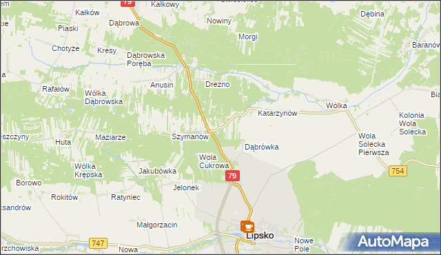 mapa Gołębiów gmina Lipsko, Gołębiów gmina Lipsko na mapie Targeo