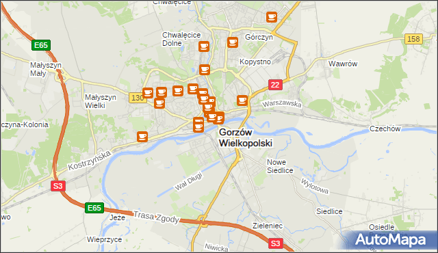 mapa Gorzów Wielkopolski, Gorzów Wielkopolski na mapie Targeo