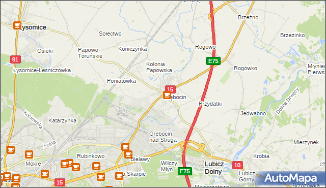 mapa Grębocin gmina Lubicz, Grębocin gmina Lubicz na mapie Targeo
