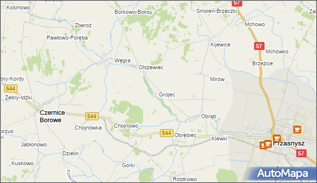 mapa Grójec gmina Czernice Borowe, Grójec gmina Czernice Borowe na mapie Targeo