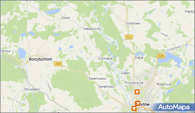 mapa Grzmiąca gmina Bytów, Grzmiąca gmina Bytów na mapie Targeo