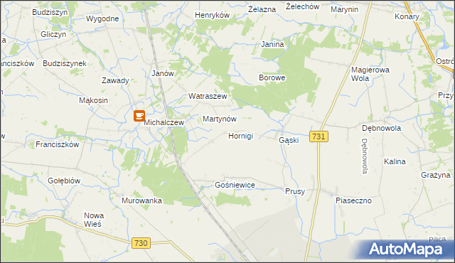 mapa Hornigi, Hornigi na mapie Targeo