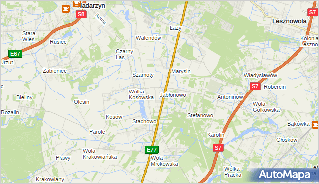 mapa Jabłonowo gmina Lesznowola, Jabłonowo gmina Lesznowola na mapie Targeo