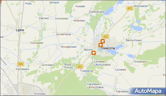mapa Jeziorki gmina Osieczna, Jeziorki gmina Osieczna na mapie Targeo