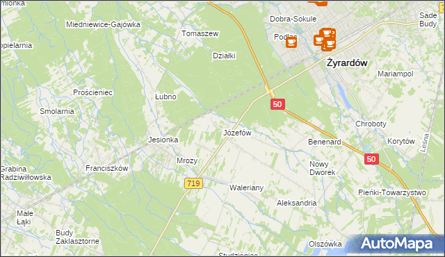 mapa Józefów gmina Wiskitki, Józefów gmina Wiskitki na mapie Targeo