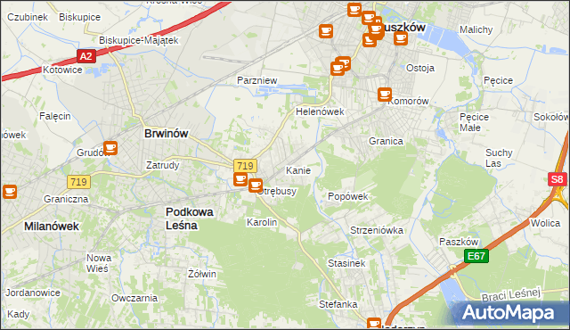 mapa Kanie gmina Brwinów, Kanie gmina Brwinów na mapie Targeo