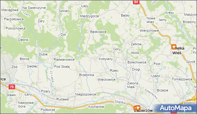 mapa Kobylany gmina Zabierzów, Kobylany gmina Zabierzów na mapie Targeo