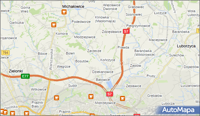 mapa Kończyce gmina Michałowice, Kończyce gmina Michałowice na mapie Targeo