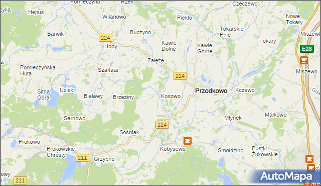 mapa Kosowo gmina Przodkowo, Kosowo gmina Przodkowo na mapie Targeo