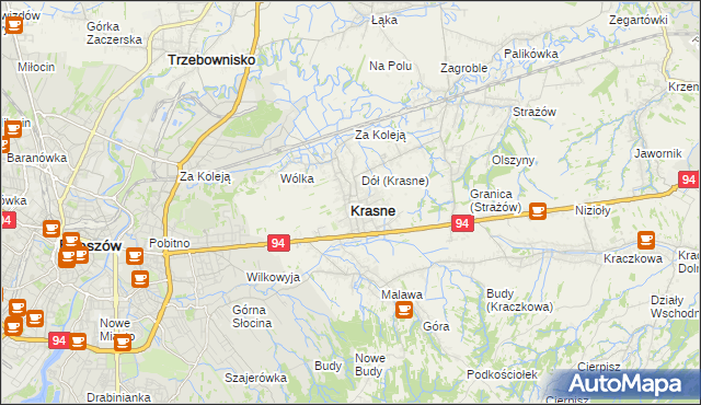 mapa Krasne powiat rzeszowski, Krasne powiat rzeszowski na mapie Targeo