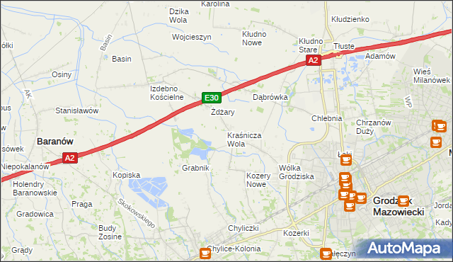 mapa Kraśnicza Wola, Kraśnicza Wola na mapie Targeo