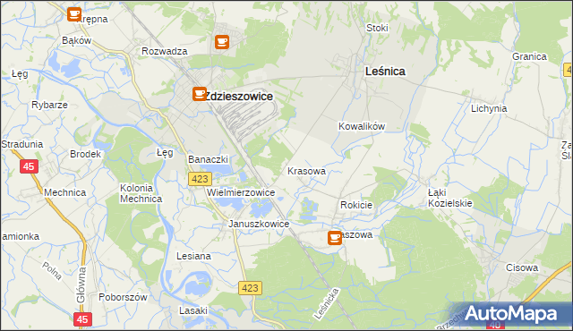 mapa Krasowa gmina Leśnica, Krasowa gmina Leśnica na mapie Targeo
