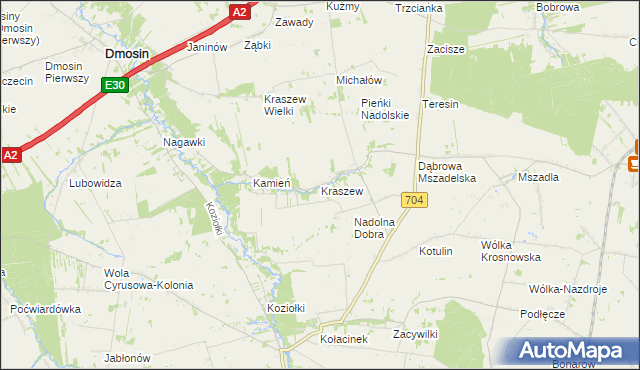 mapa Kraszew gmina Dmosin, Kraszew gmina Dmosin na mapie Targeo