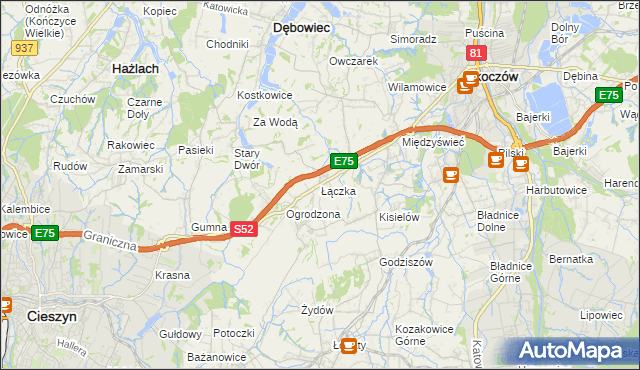 mapa Łączka gmina Dębowiec, Łączka gmina Dębowiec na mapie Targeo