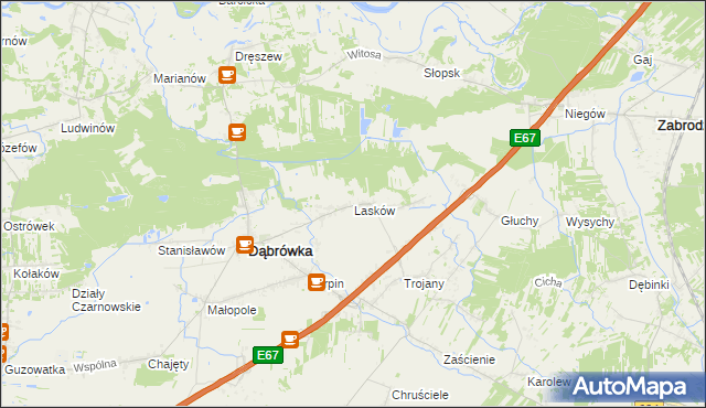 mapa Lasków gmina Dąbrówka, Lasków gmina Dąbrówka na mapie Targeo