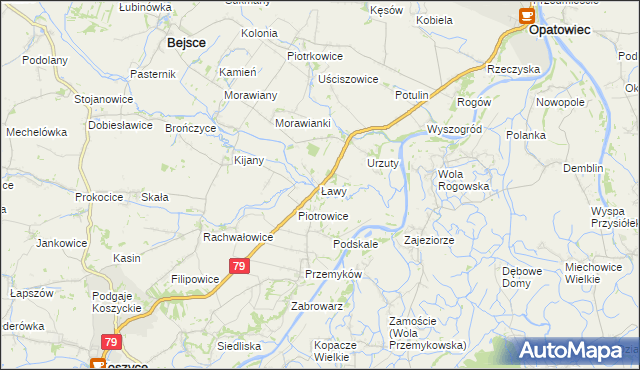 mapa Ławy gmina Opatowiec, Ławy gmina Opatowiec na mapie Targeo