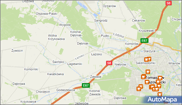 mapa Łazisko gmina Tomaszów Mazowiecki, Łazisko gmina Tomaszów Mazowiecki na mapie Targeo