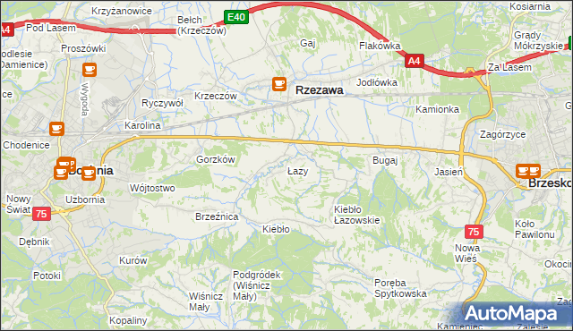 mapa Łazy gmina Rzezawa, Łazy gmina Rzezawa na mapie Targeo