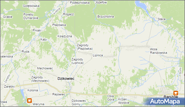 mapa Lipnica gmina Dzikowiec, Lipnica gmina Dzikowiec na mapie Targeo