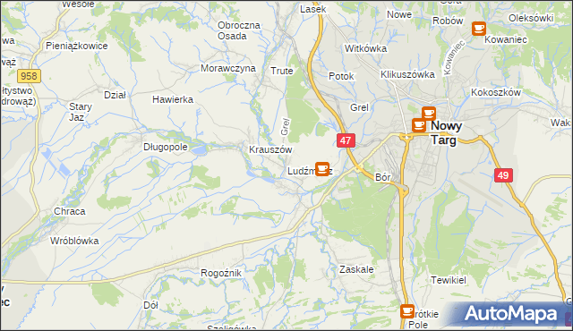 mapa Ludźmierz, Ludźmierz na mapie Targeo
