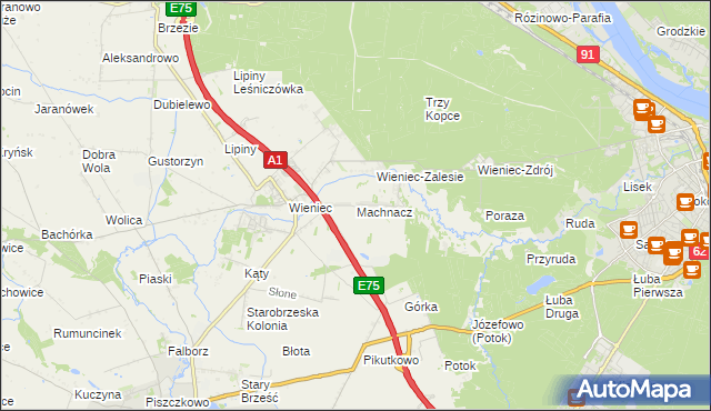 mapa Machnacz gmina Brześć Kujawski, Machnacz gmina Brześć Kujawski na mapie Targeo