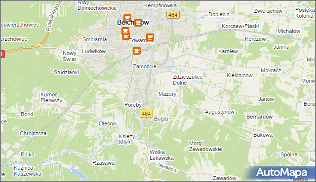 mapa Mazury gmina Bełchatów, Mazury gmina Bełchatów na mapie Targeo