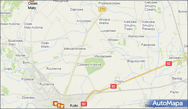 mapa Mikołajówek gmina Koło, Mikołajówek gmina Koło na mapie Targeo