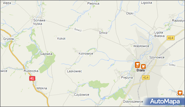 mapa Miłowice gmina Biała, Miłowice gmina Biała na mapie Targeo