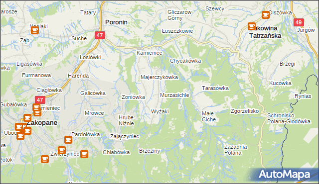 mapa Murzasichle, Murzasichle na mapie Targeo