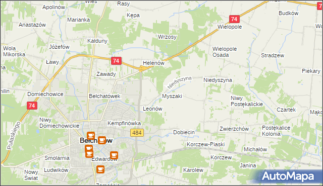 mapa Myszaki, Myszaki na mapie Targeo