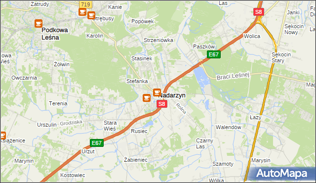 mapa Nadarzyn powiat pruszkowski, Nadarzyn powiat pruszkowski na mapie Targeo