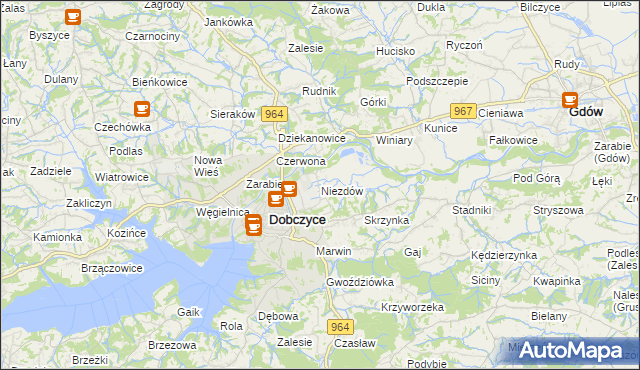 mapa Niezdów gmina Dobczyce, Niezdów gmina Dobczyce na mapie Targeo