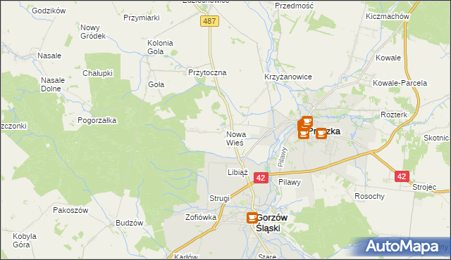 mapa Nowa Wieś gmina Gorzów Śląski, Nowa Wieś gmina Gorzów Śląski na mapie Targeo