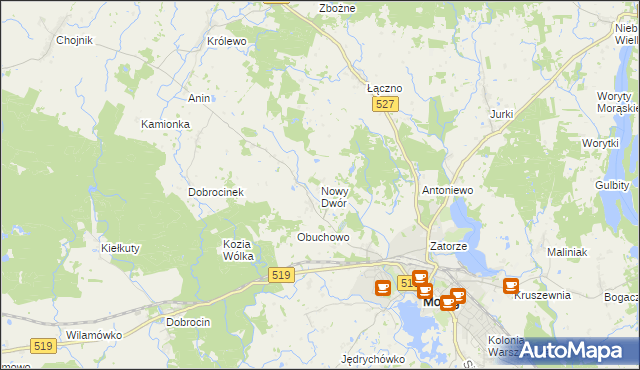 mapa Nowy Dwór gmina Morąg, Nowy Dwór gmina Morąg na mapie Targeo